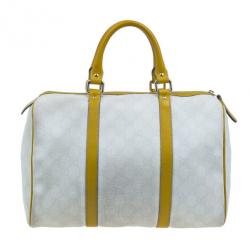 Pre Owned حقيبة غوتشي جوي بوسطن كانفاس أبيض وسط