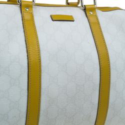 Pre Owned حقيبة غوتشي جوي بوسطن كانفاس أبيض وسط