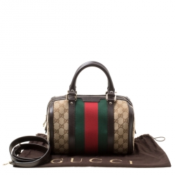 مملوكة مسبقًا Gucci Dark Brown/Beige GG Canvas Small Web Boston Bag
