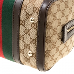 مملوكة مسبقًا Gucci Dark Brown/Beige GG Canvas Small Web Boston Bag
