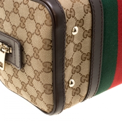 مملوكة مسبقًا Gucci Dark Brown/Beige GG Canvas Small Web Boston Bag