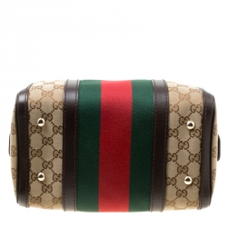 مملوكة مسبقًا Gucci Dark Brown/Beige GG Canvas Small Web Boston Bag