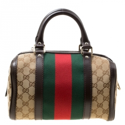 مملوكة مسبقًا Gucci Dark Brown/Beige GG Canvas Small Web Boston Bag