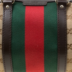 مملوكة مسبقًا Gucci Dark Brown/Beige GG Canvas Small Web Boston Bag