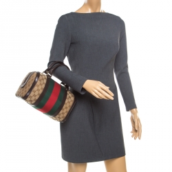 مملوكة مسبقًا Gucci Dark Brown/Beige GG Canvas Small Web Boston Bag