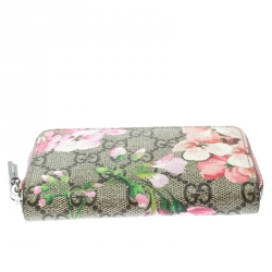 Gucci Beige GG Supreme Canvas Blooms Card Case