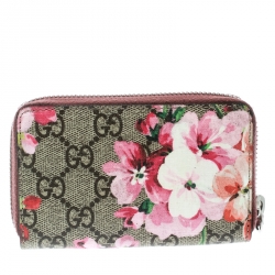 Gucci Beige GG Supreme Canvas Blooms Card Case