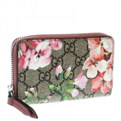 Gucci Beige GG Supreme Canvas Blooms Card Case