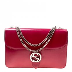 Gucci Hot Pink Patent Leather GG Interlocking Shoulder Bag