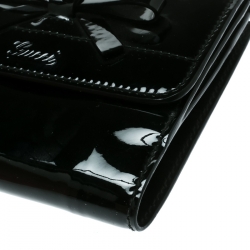 Gucci Black Patent Leather Bow Compact Wallet