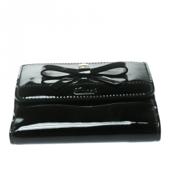 Gucci Black Patent Leather Bow Compact Wallet