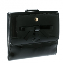 Gucci Black Patent Leather Bow Compact Wallet