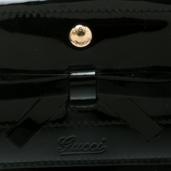 Gucci Black Patent Leather Bow Compact Wallet