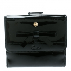 Gucci Black Patent Leather Bow Compact Wallet
