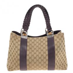 مملوكة مسبقًا Gucci Beige/Ebony GG Canvas Bamboo Bar Medium Tote Bag