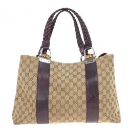 مملوكة مسبقًا Gucci Beige/Ebony GG Canvas Bamboo Bar Medium Tote Bag