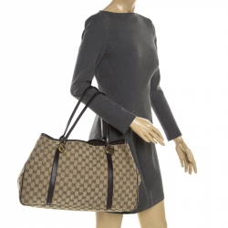 Pre Owned Gucci Beige/Ebony GG Canvas Large GG Twins Tote