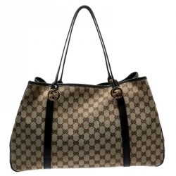 Pre Owned Gucci Beige/Ebony GG Canvas Large GG Twins Tote