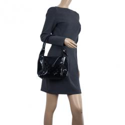 Pre Owned Gucci Black Patent GG Monogram Medium Hobo