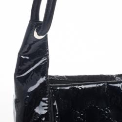 Pre Owned Gucci Black Patent GG Monogram Medium Hobo
