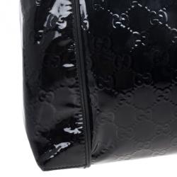 Pre Owned Gucci Black Patent GG Monogram Medium Hobo
