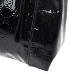 Pre Owned Gucci Black Patent GG Monogram Medium Hobo
