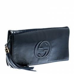 Pre Owned Gucci Navy Blue Leather Soho Clutch