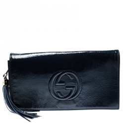 Pre Owned Gucci Navy Blue Leather Soho Clutch