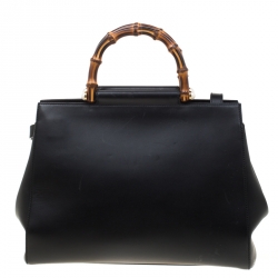 Pre Owned Gucci Black Leather Nymphaea Top Handle Bag