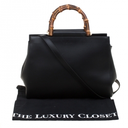 Pre Owned Gucci Black Leather Nymphaea Top Handle Bag
