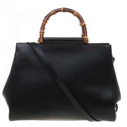 Pre Owned Gucci Black Leather Nymphaea Top Handle Bag