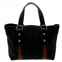 Pre Owned Gucci Black GG Canvas and Leather Mini Jolicoeur Web Tote