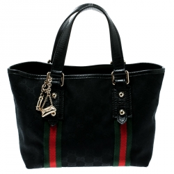 Pre Owned Gucci Black GG Canvas and Leather Mini Jolicoeur Web Tote