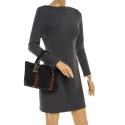 Pre Owned Gucci Black GG Canvas and Leather Mini Jolicoeur Web Tote