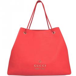 Pre Owned Gucci Light Red Pebbled Leather Large Gifford Tote
