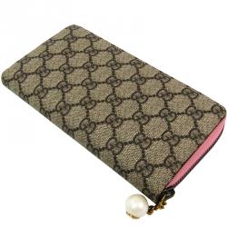 Gucci Pink/Beige GG Supreme Coated Canvas Zip Around Wallet