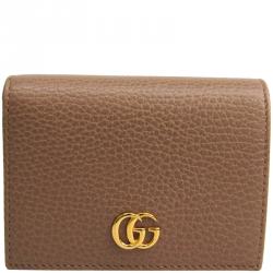 Gucci Beige Pebbled Leather GG Marmont Card Case
