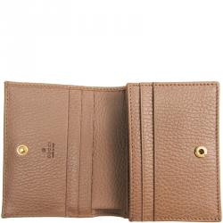 Gucci Beige Pebbled Leather GG Marmont Card Case