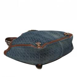 Pre Owned Gucci Blue/Brown Logo Denim and Leather Large Abbey Tote