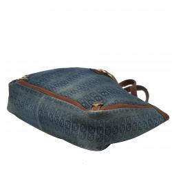 Pre Owned Gucci Blue/Brown Logo Denim and Leather Large Abbey Tote