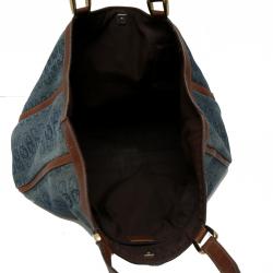 Pre Owned Gucci Blue/Brown Logo Denim and Leather Large Abbey Tote