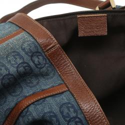Pre Owned Gucci Blue/Brown Logo Denim and Leather Large Abbey Tote