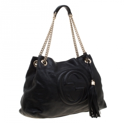 مملوكة مسبقًا حقيبة سوهو غوتشي جلد محبب سوداء متوسطة