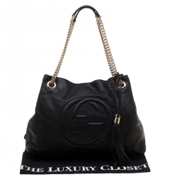 مملوكة مسبقًا حقيبة سوهو غوتشي جلد محبب سوداء متوسطة