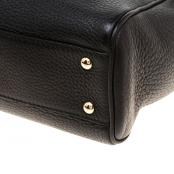 Pre Owned Gucci Black Leather Mini Bamboo Top Handle Bag