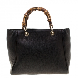 Pre Owned Gucci Black Leather Mini Bamboo Top Handle Bag