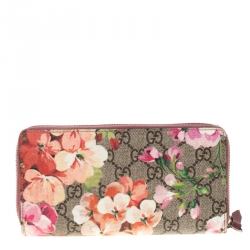 مملوكة مسبقًا Gucci Beige GG Supreme Canvas Blooms Zip Around Wallet
