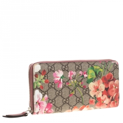 مملوكة مسبقًا Gucci Beige GG Supreme Canvas Blooms Zip Around Wallet