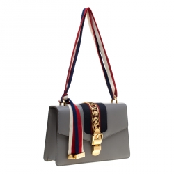 Pre Owned Gucci Grey Leather Small Sylvie Shoulder Bag 