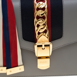 Pre Owned Gucci Grey Leather Small Sylvie Shoulder Bag 